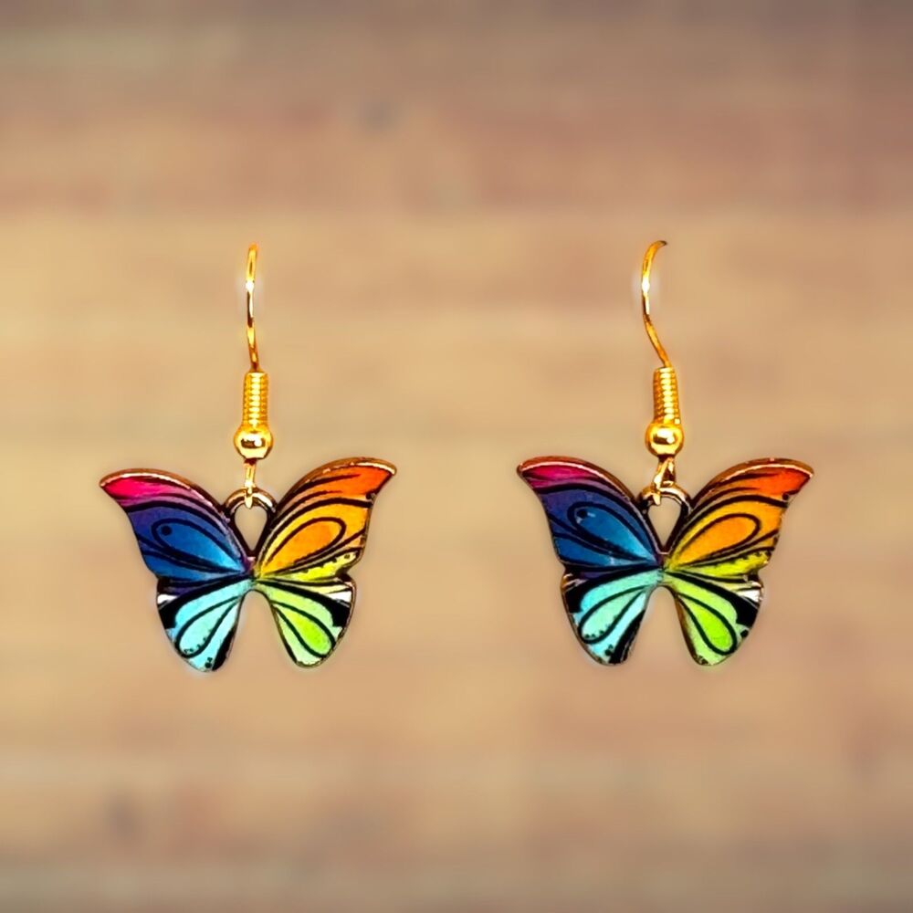 Enamel Colorful Butterfly 10kt Gold Earrings #2068 - Picture 4 of 5